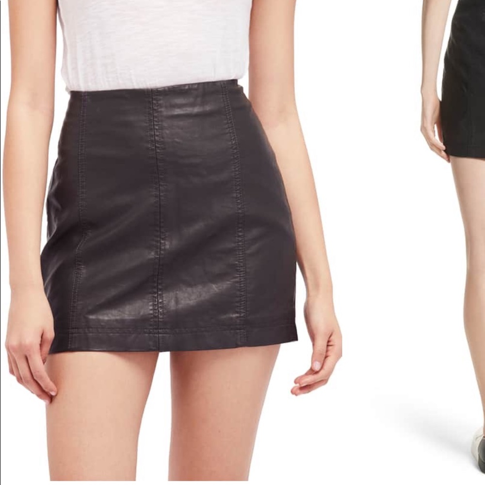 Free people Black leather mini skirt